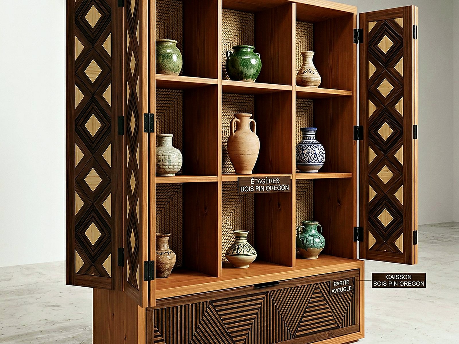 Mashrabiya wooden display cabinet