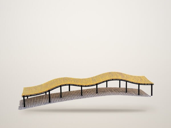 Wavy wooden bench for parks and promenades