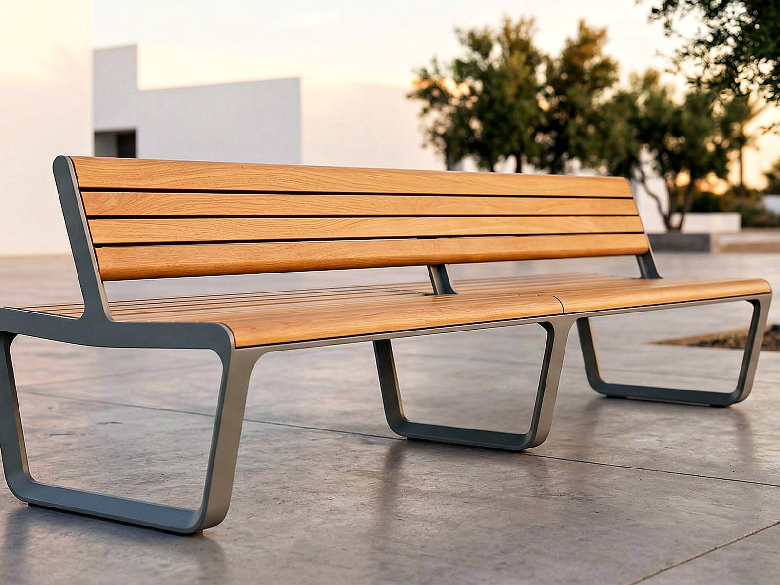 ONDA urban bench – steel & hardwood – view 2