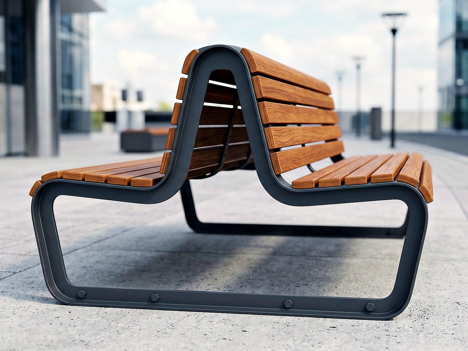 ONDA urban bench – steel & hardwood – view 3