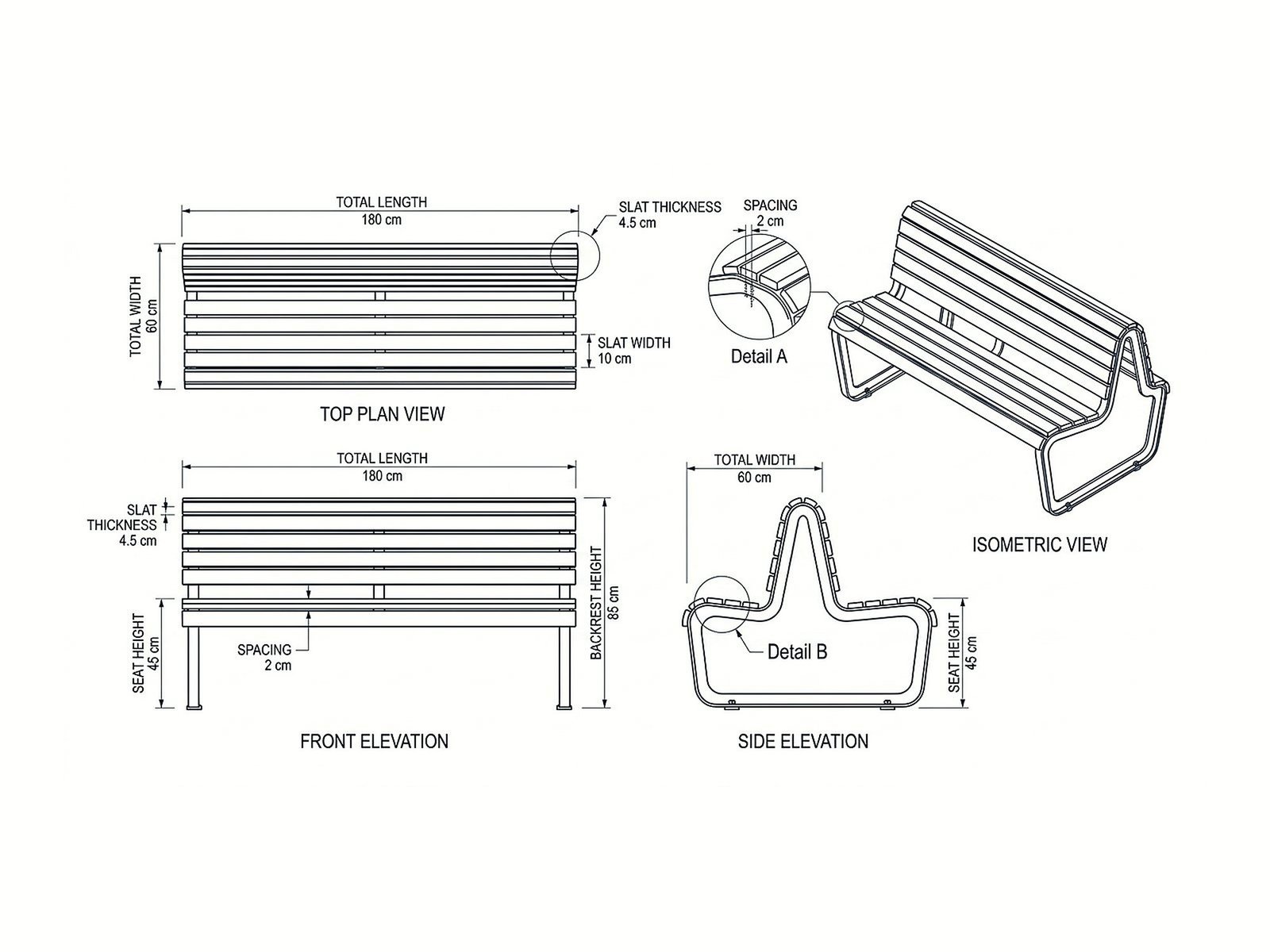 ONDA urban bench – steel & hardwood – view 4