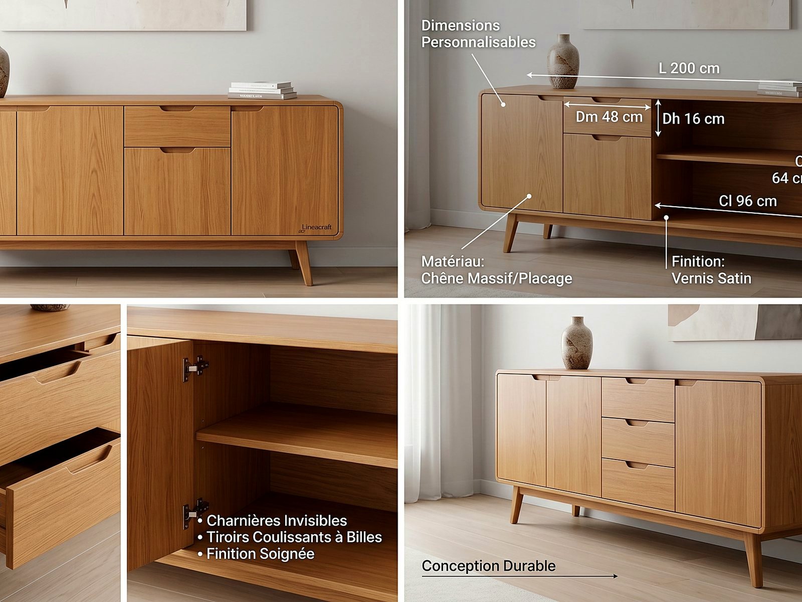 Solid oak sideboard – doors & drawers