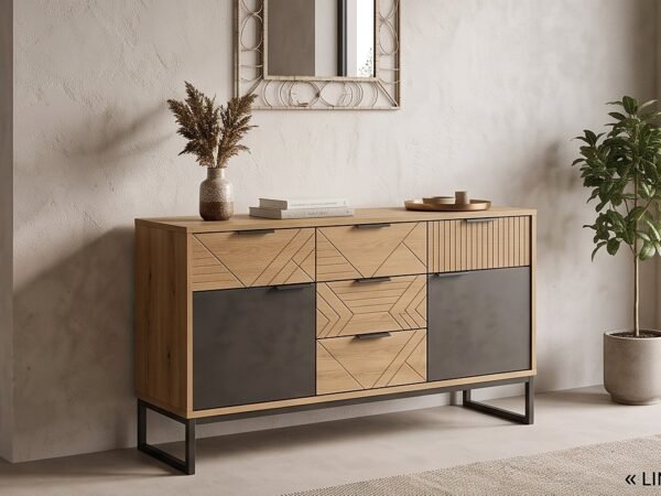 Chevron Sideboard 120 cm – Oak & Anthracite