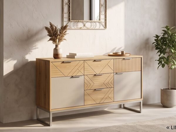 Chevron Sideboard 120 cm – Oak & Beige