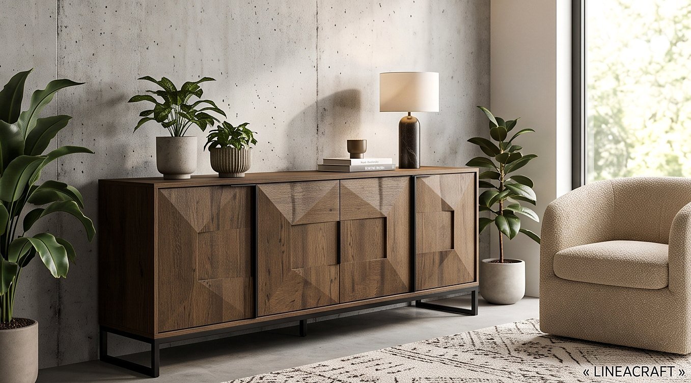 Rhombe Sideboard 180 cm – Walnut & Black Metal