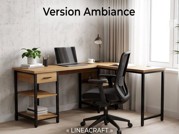 Industrial Corner Desk, Oak & Metal