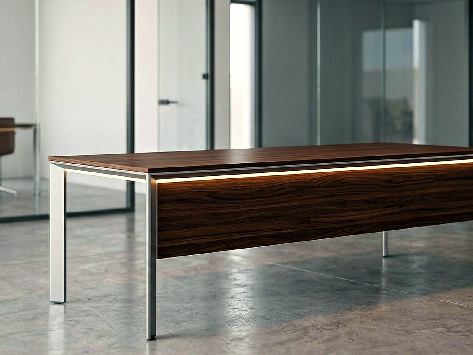 Executive desk – walnut & brushed steel – view 2