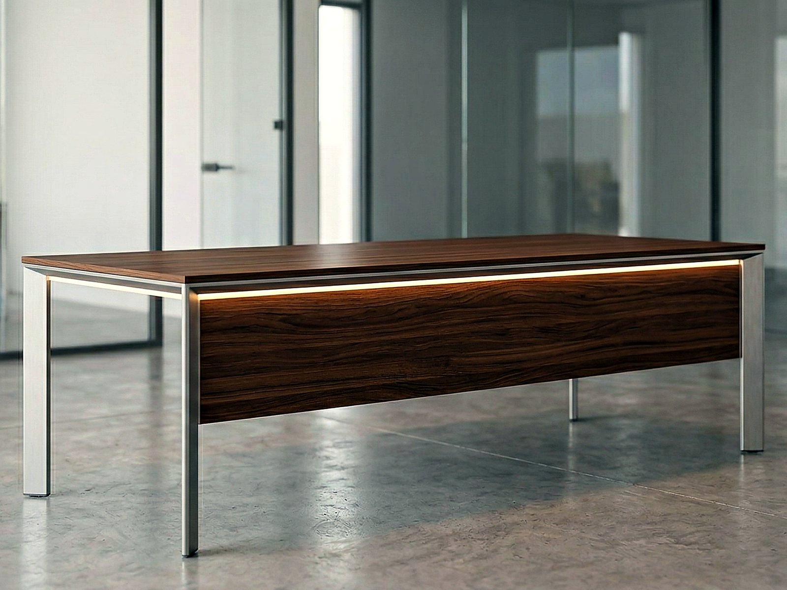 Executive desk – walnut & brushed steel – view 3