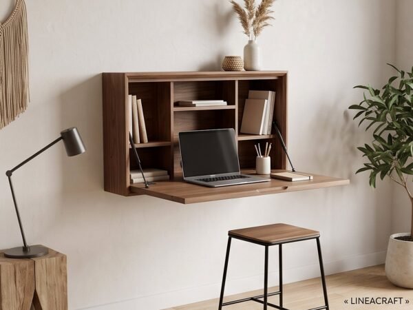 Wall-Mounted Fold-Down Desk in Walnut