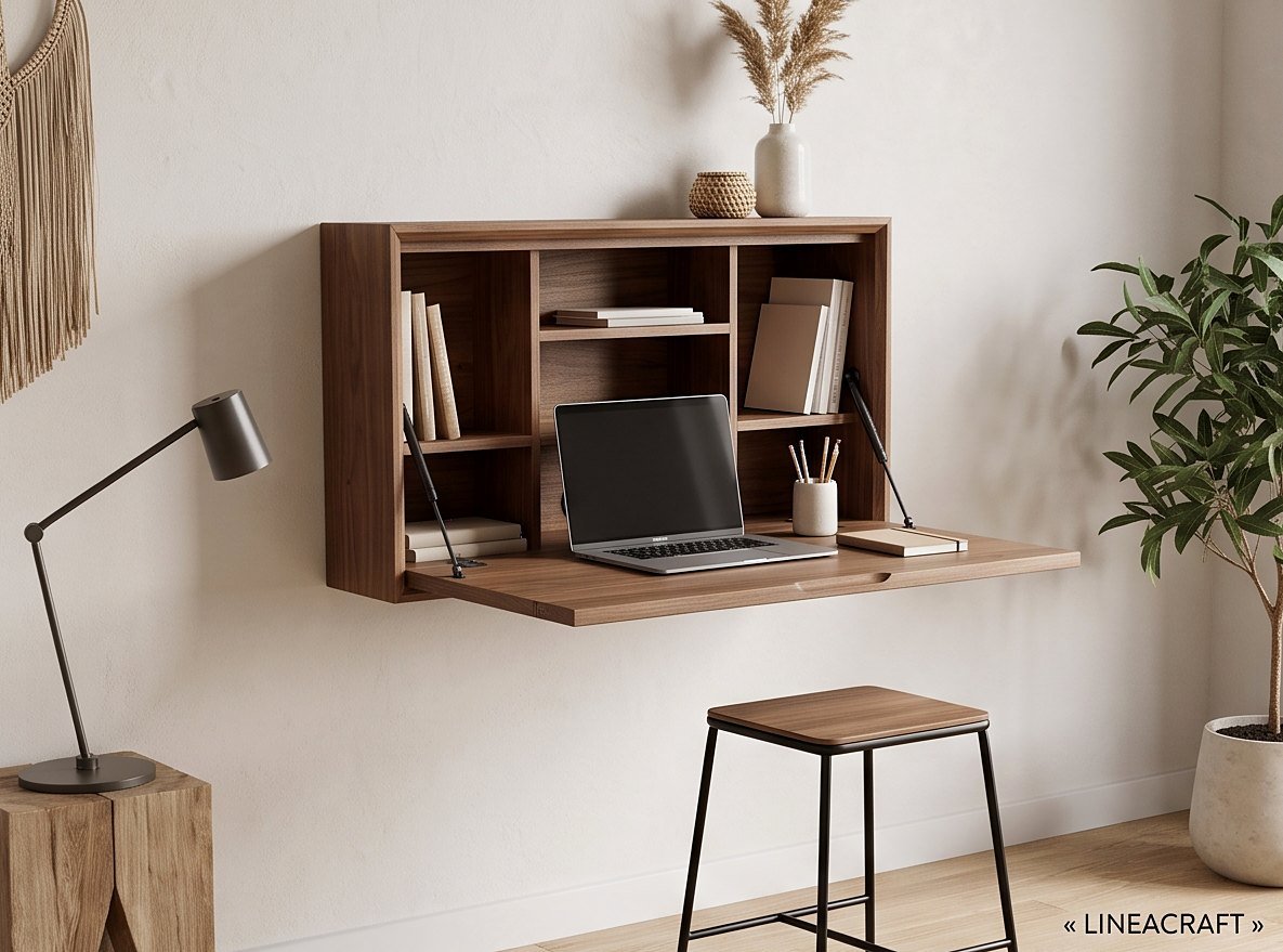 Wall-Mounted Fold-Down Desk in Walnut