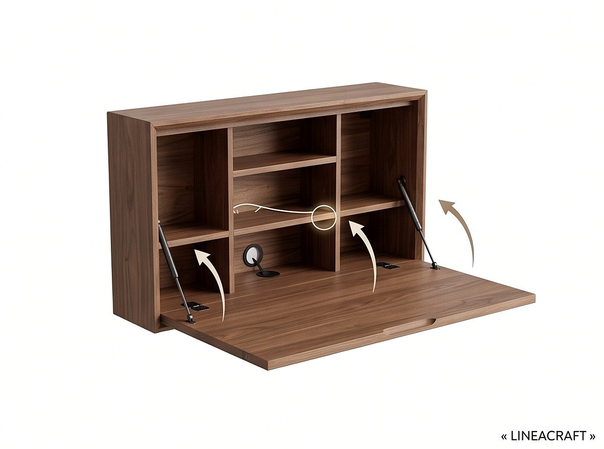 Wall-Mounted Fold-Down Desk in Walnut – 2
