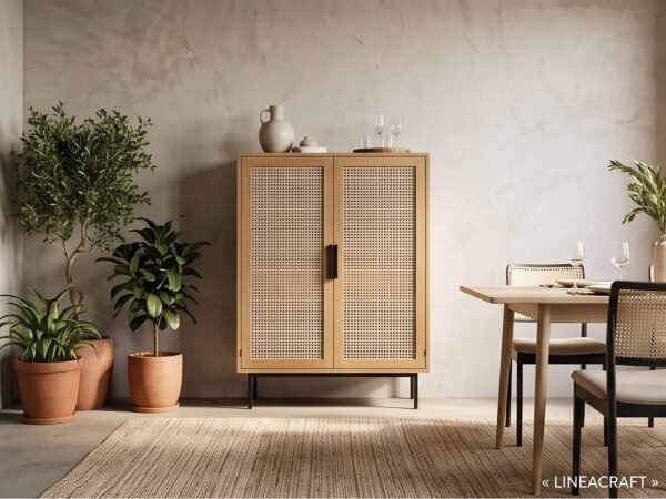Cane & Oak Bar Cabinet