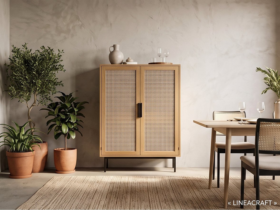 Cane & Oak Bar Cabinet