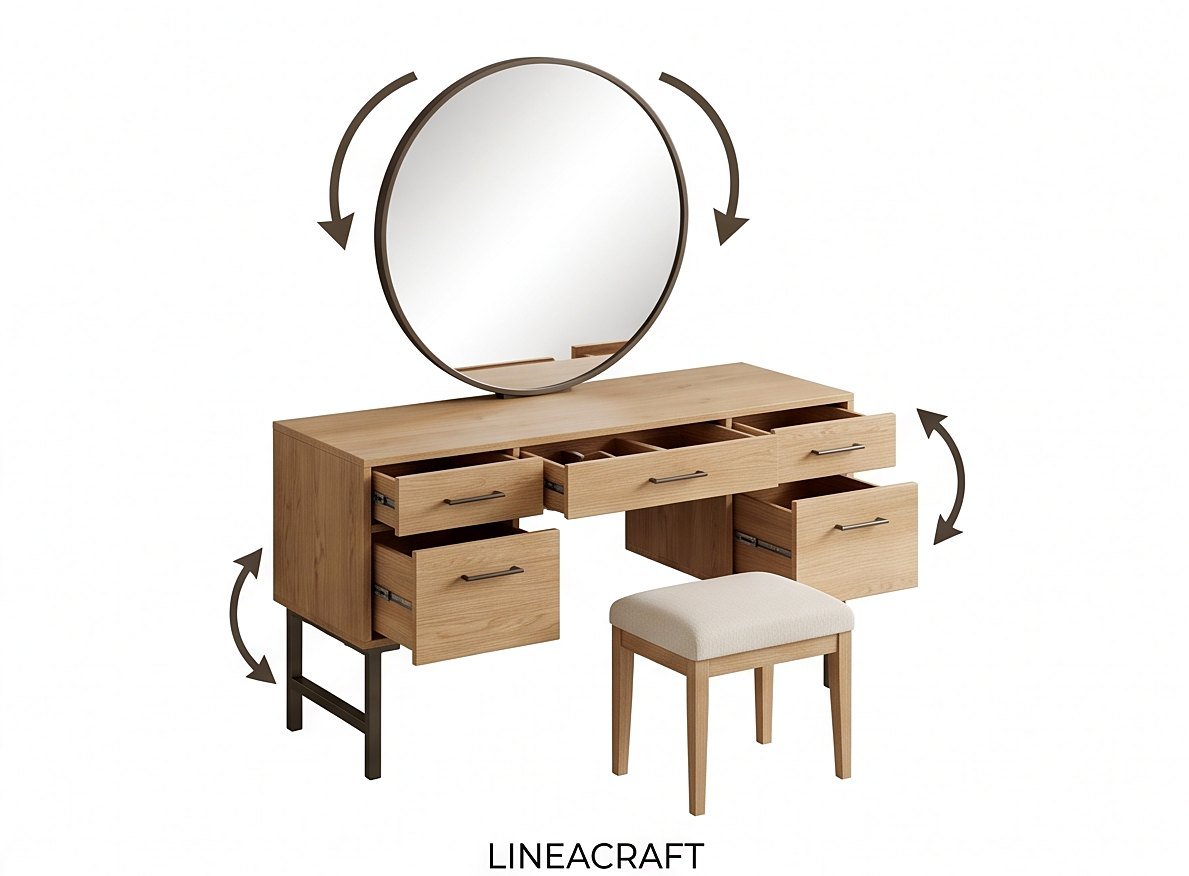 Dressing Table with Round Mirror and Stool – 2