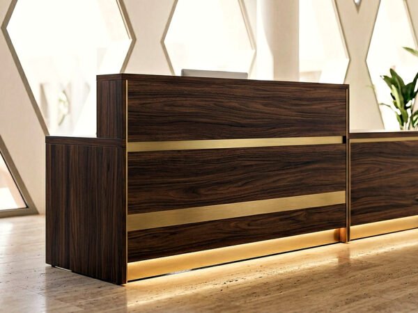 Hotel reception desk – walnut & brass
