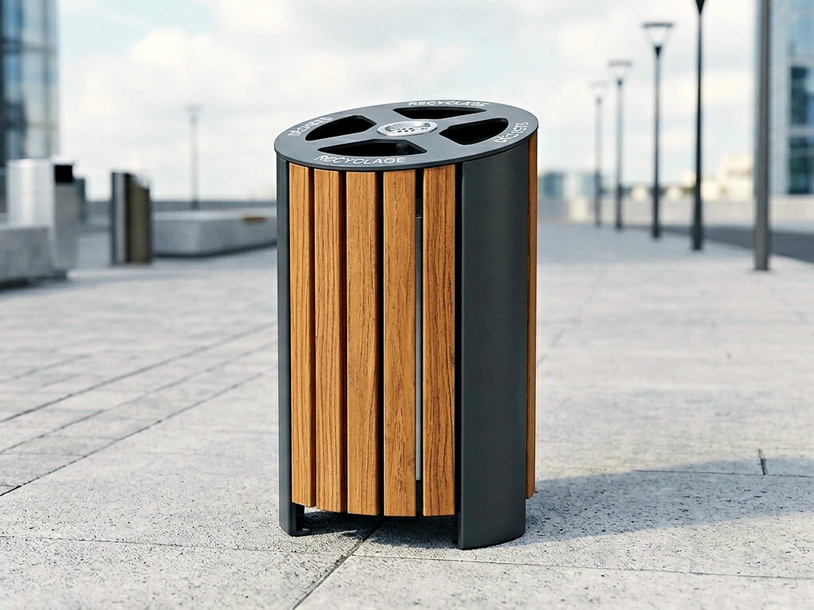Urban litter bin – wood & steel 60 L – view 2