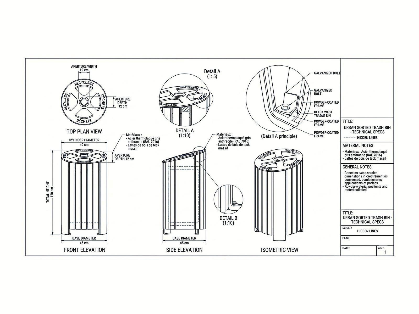 Urban litter bin – wood & steel 60 L – view 3