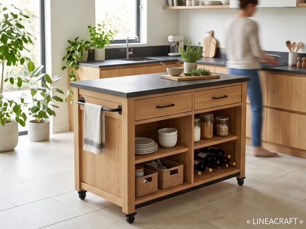 Mobile Kitchen Island, Oak & Granite