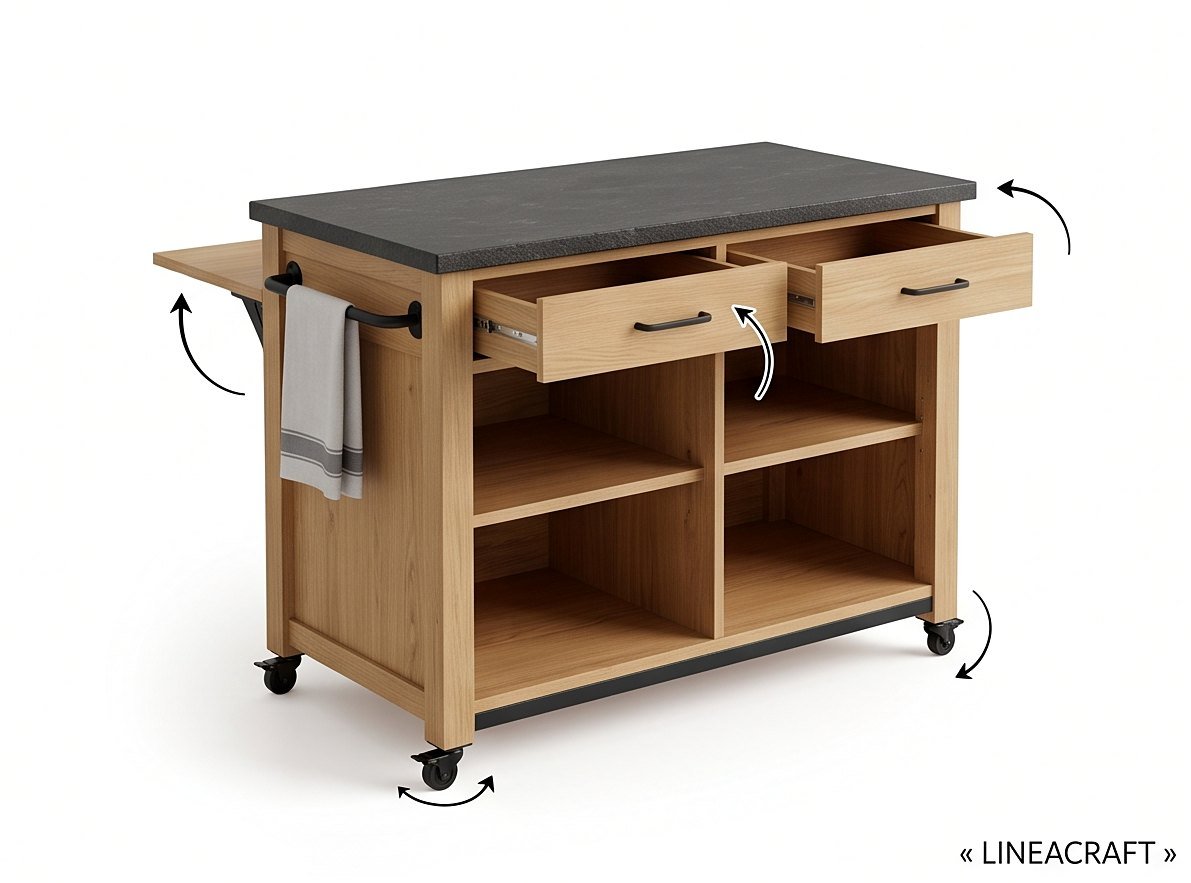 Mobile Kitchen Island, Oak & Granite – 2