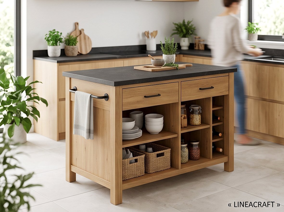Mobile Kitchen Island, Oak & Granite – 3
