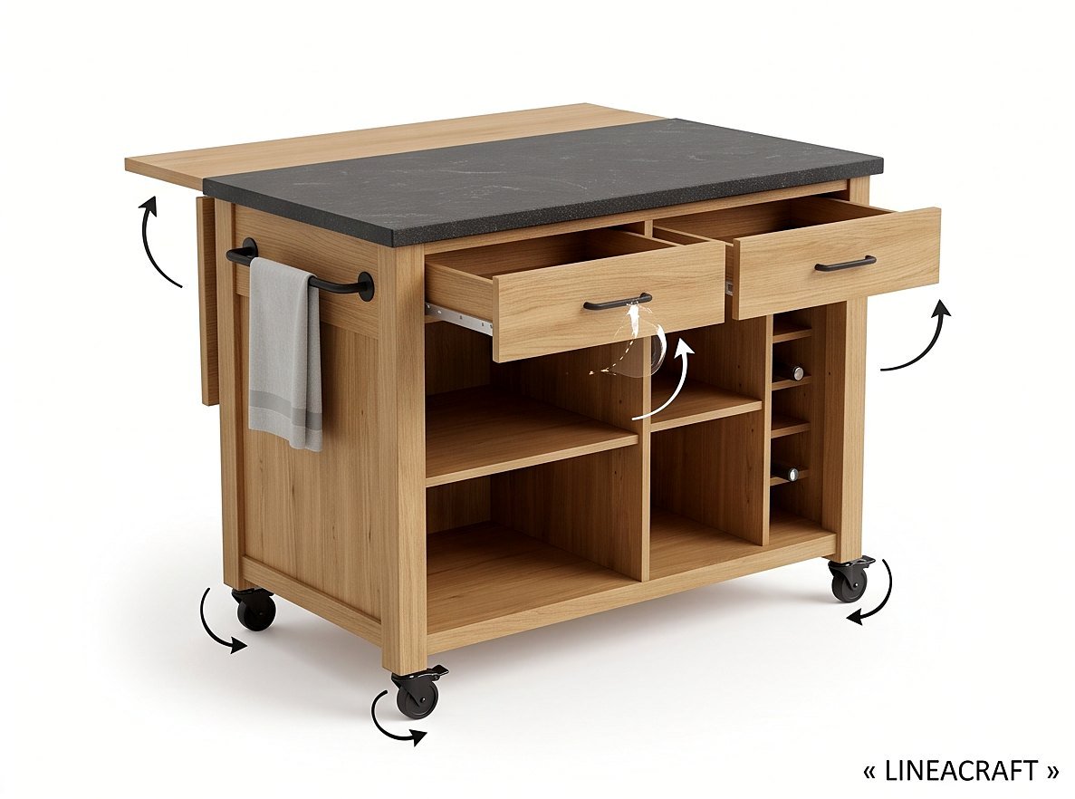 Mobile Kitchen Island, Oak & Granite – 4