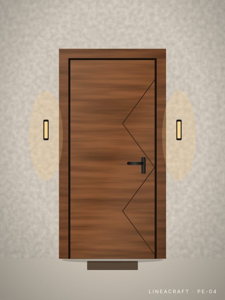 Front entrance door PE-04 – diagonal lines, teak – LINEACRAFT