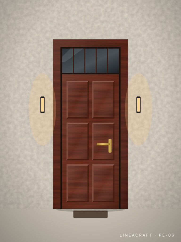 Front entrance door PE-06 – classic six panels, mahogany (sapele) – LINEACRAFT