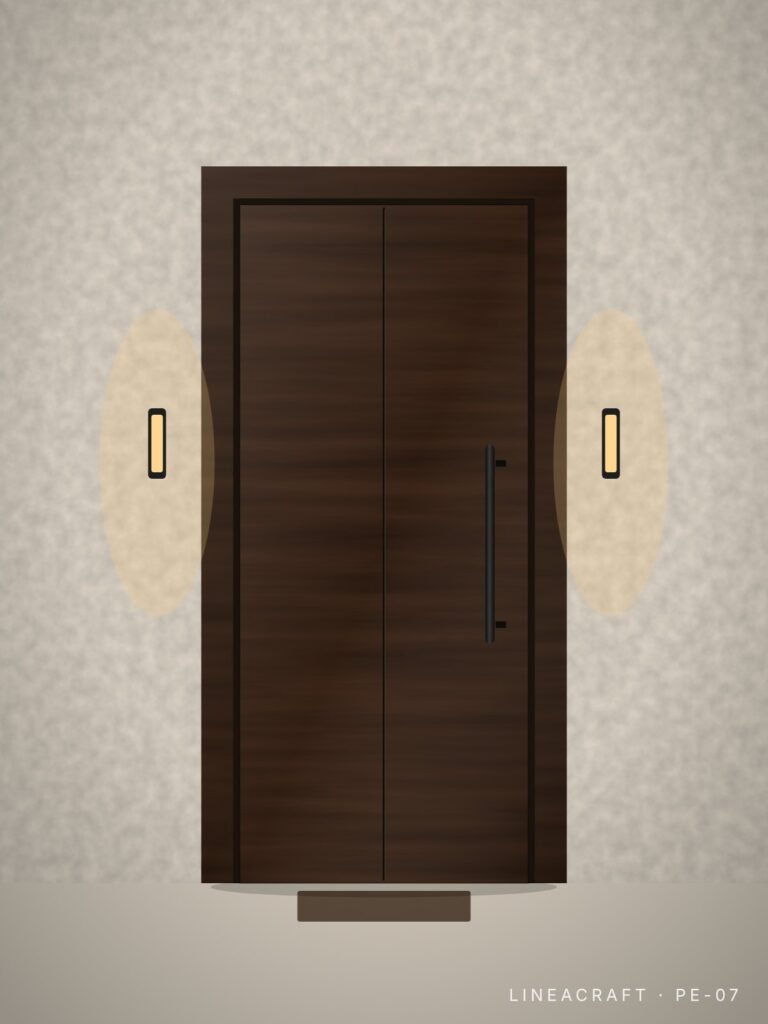 Front entrance door PE-07 – vertical grooves, dark wenge – LINEACRAFT