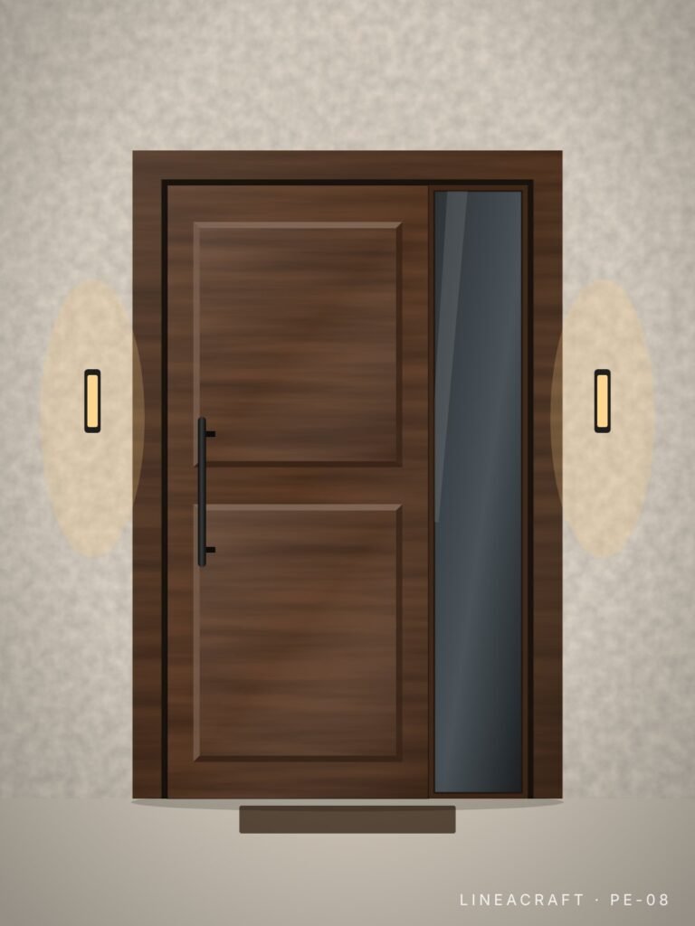 Front entrance door PE-08 – two raised panels, walnut – LINEACRAFT