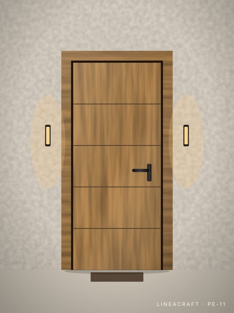 Front entrance door PE-11 – horizontal grooves, oak – LINEACRAFT