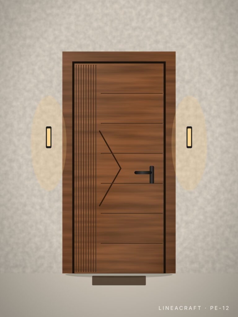 Front entrance door PE-12 – fluted, teak – LINEACRAFT