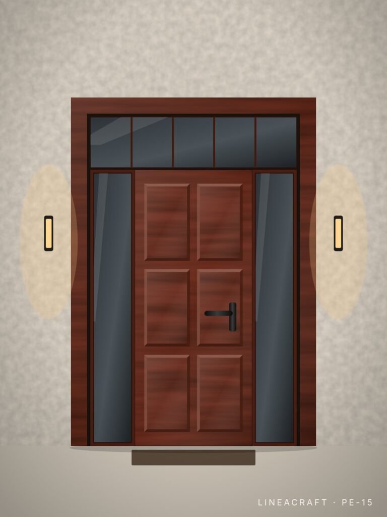 Front entrance door PE-15 – classic six panels, mahogany (sapele) – LINEACRAFT