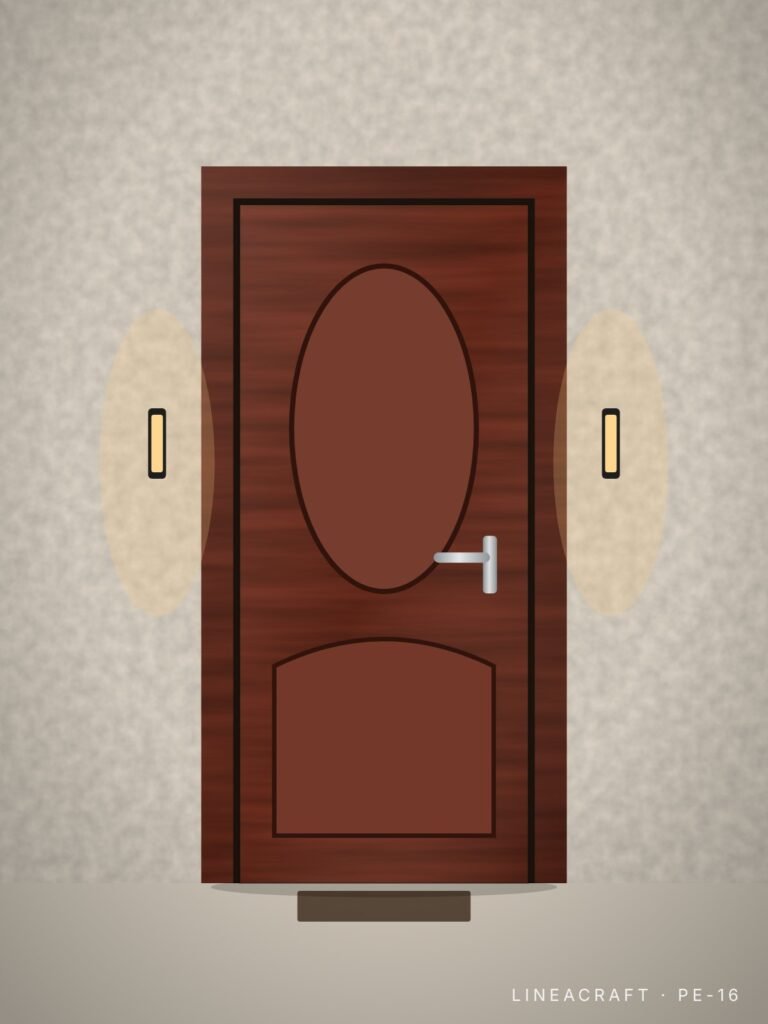 Front entrance door PE-16 – oval medallion, mahogany (sapele) – LINEACRAFT