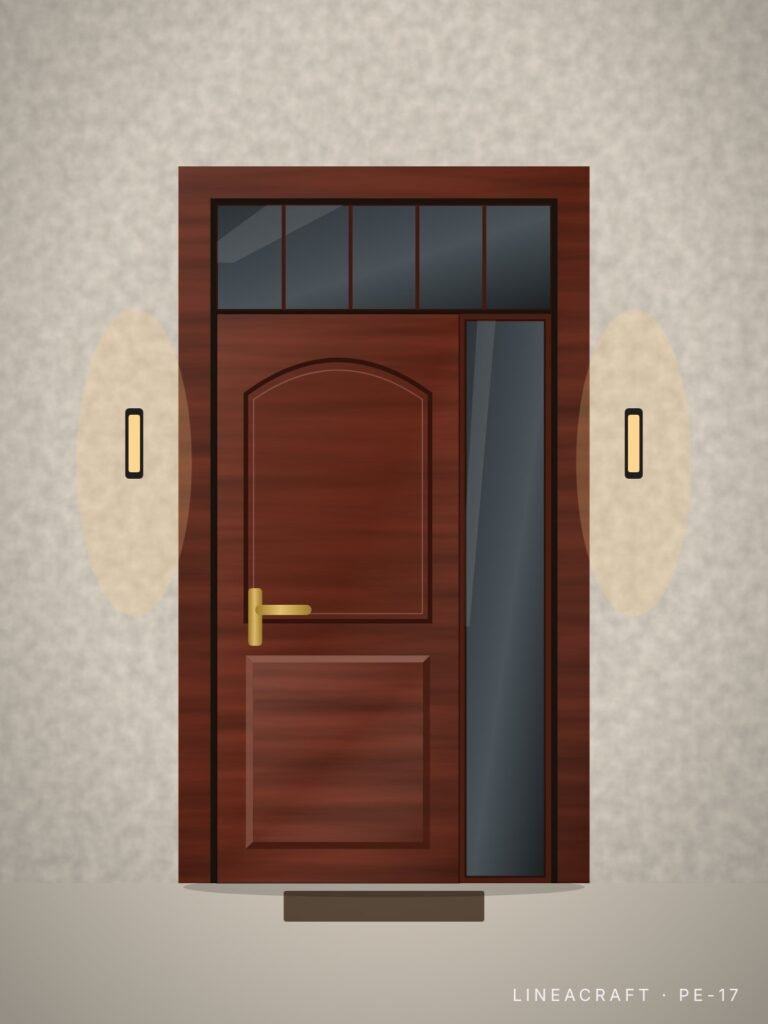 Front entrance door PE-17 – arched panel, mahogany (sapele) – LINEACRAFT
