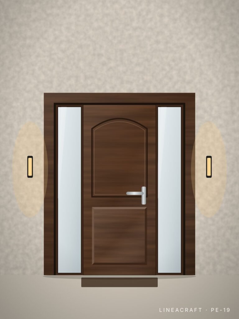 Front entrance door PE-19 – arched panel, walnut – LINEACRAFT