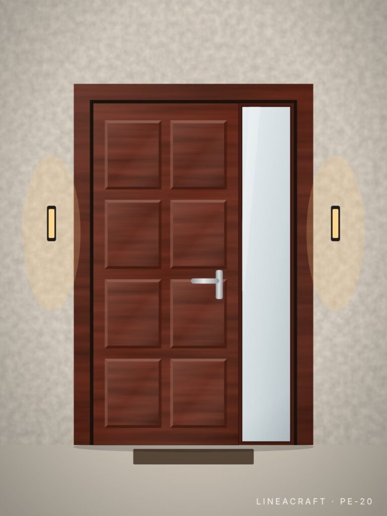 Front entrance door PE-20 – classic eight panels, mahogany (sapele) – LINEACRAFT