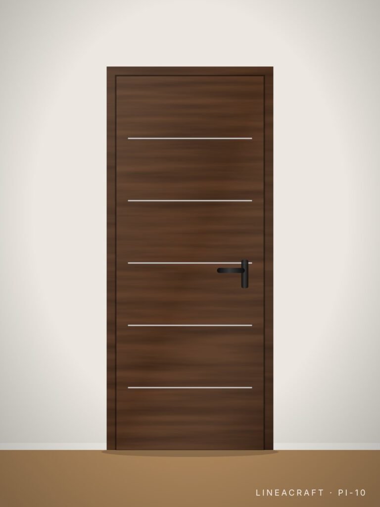 Interior door PI-10 – horizontal metal inlays, walnut – LINEACRAFT