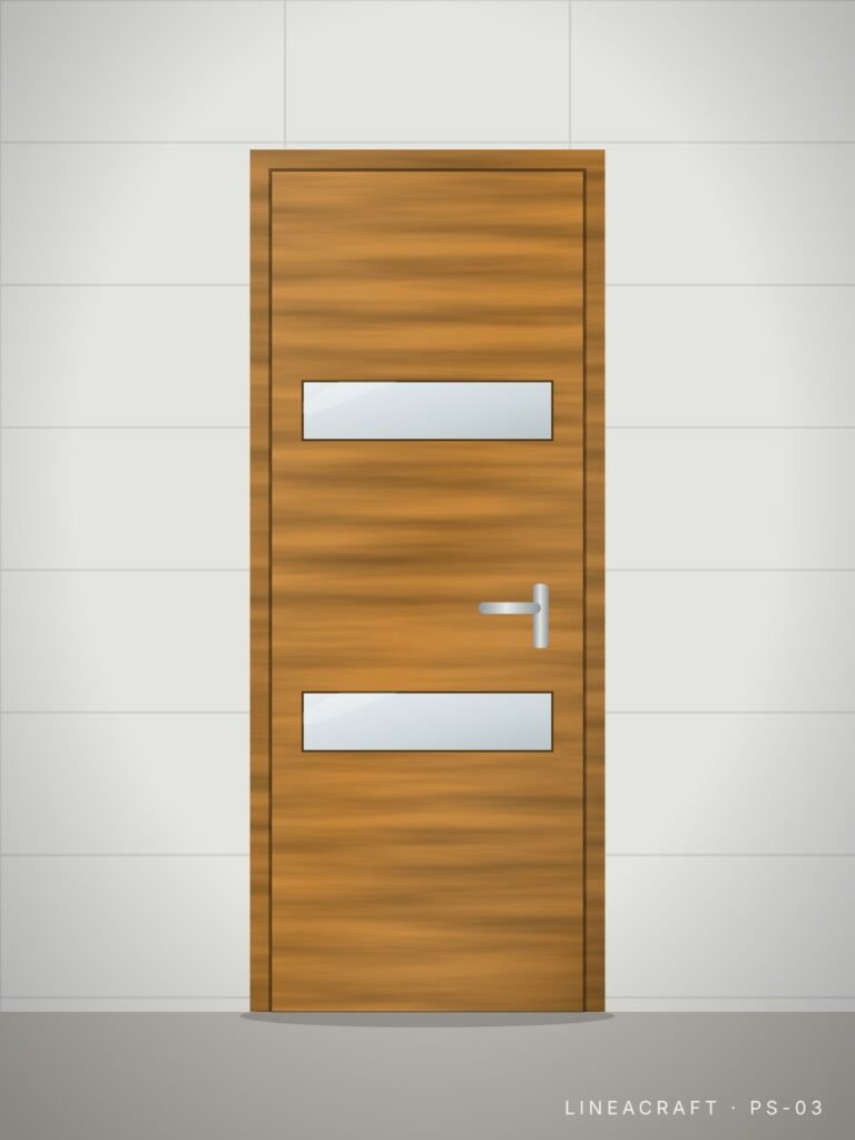 Bathroom door PS-03 – frosted glass band, honey oak – LINEACRAFT