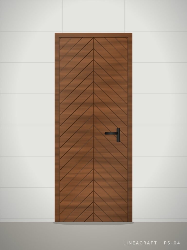 Bathroom door PS-04 – chevron pattern, teak – LINEACRAFT
