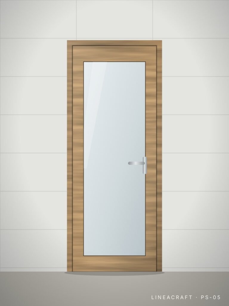 Bathroom door PS-05 – large glazed panel, light ash – LINEACRAFT