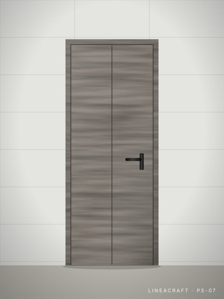 Bathroom door PS-07 – vertical grooves, grey oak – LINEACRAFT