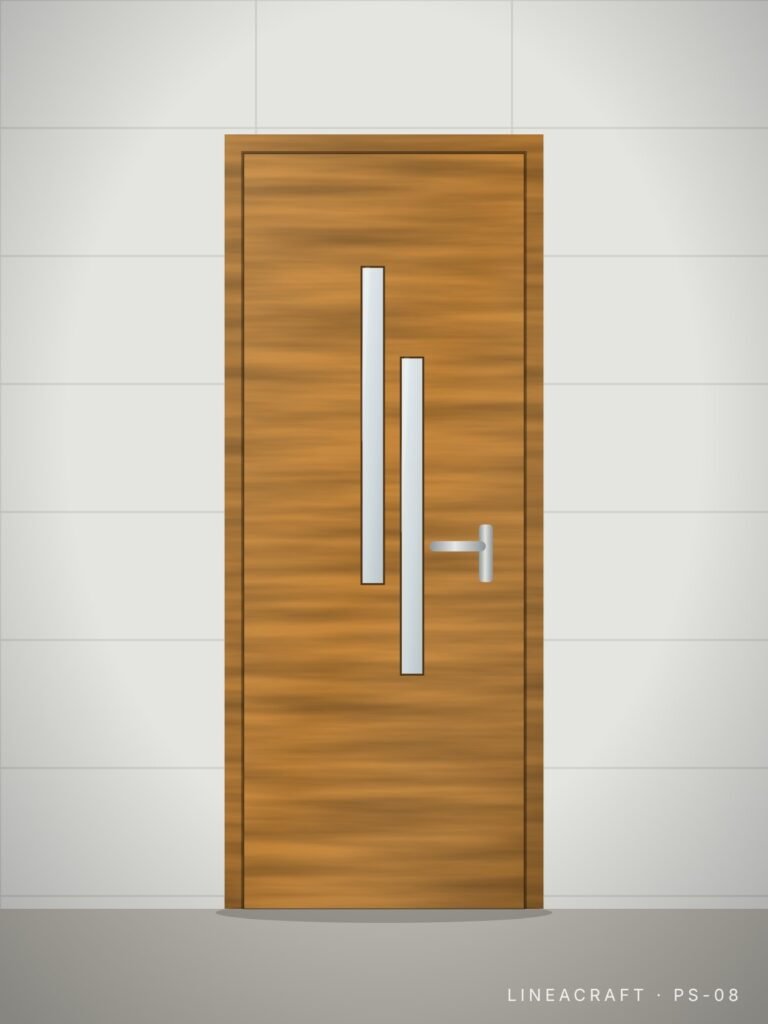 Bathroom door PS-08 – glazed slots, honey oak – LINEACRAFT