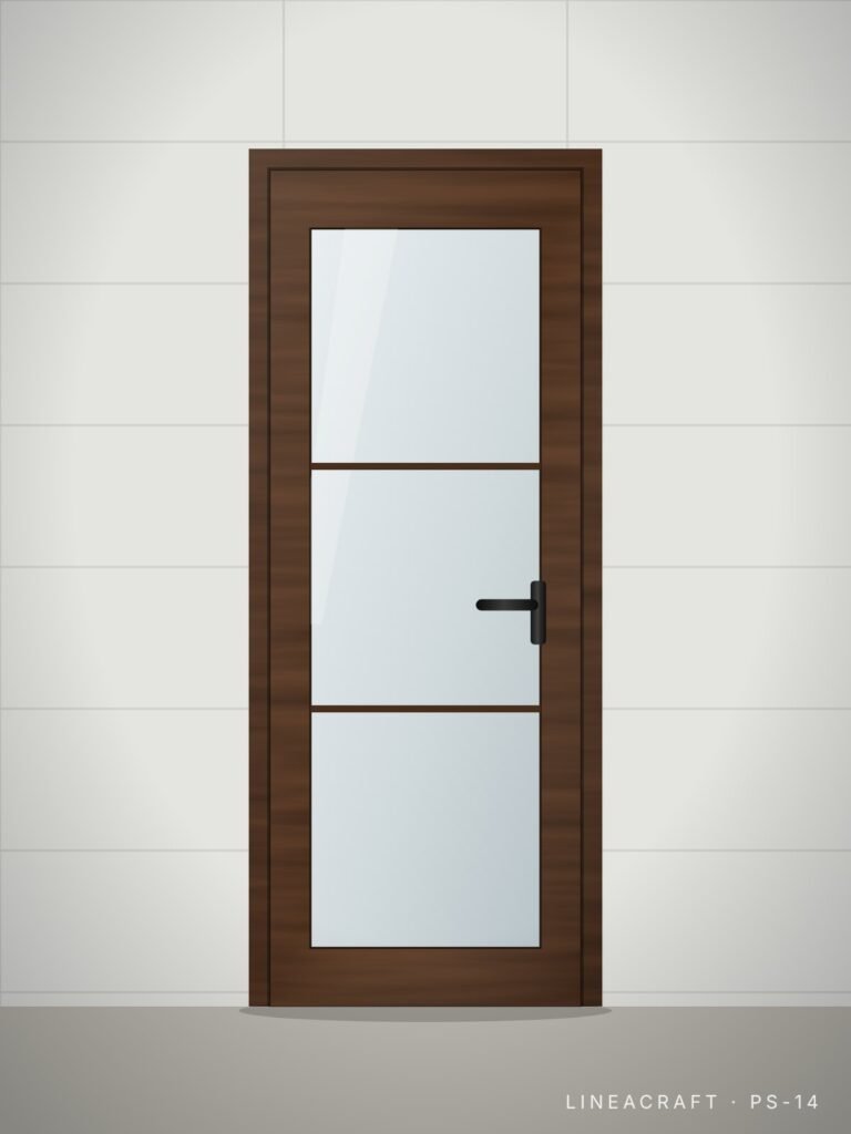 Bathroom door PS-14 – glazed grid, walnut – LINEACRAFT