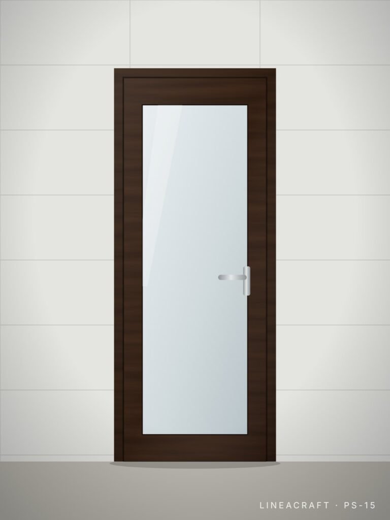 Bathroom door PS-15 – large glazed panel, dark wenge – LINEACRAFT