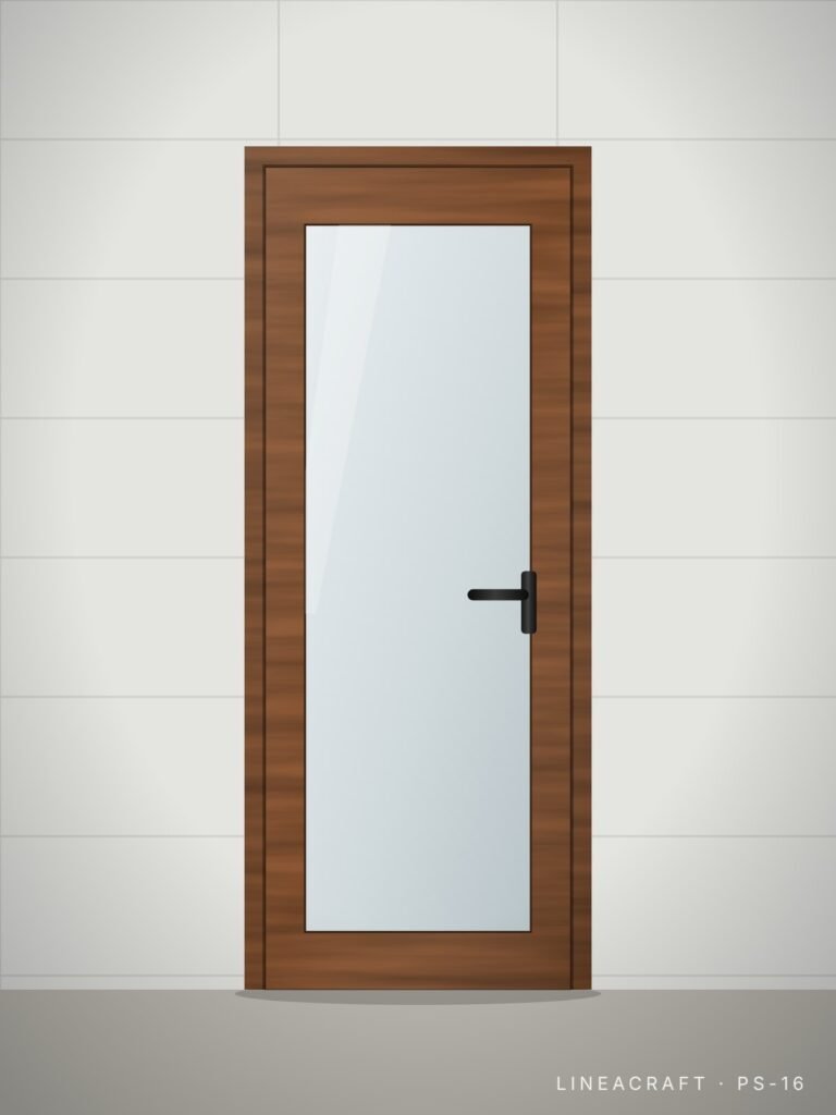 Bathroom door PS-16 – large glazed panel, teak – LINEACRAFT