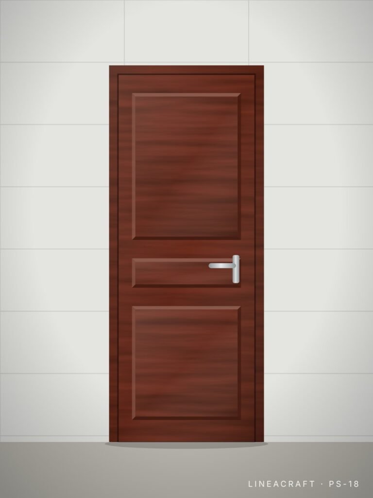 Bathroom door PS-18 – three panels, mahogany (sapele) – LINEACRAFT