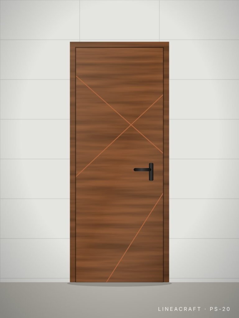Bathroom door PS-20 – diagonal lines, teak – LINEACRAFT