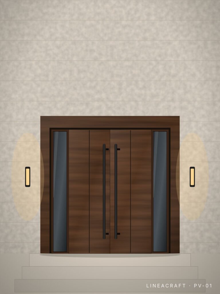 Villa door PV-01 – vertical grooves, walnut – LINEACRAFT