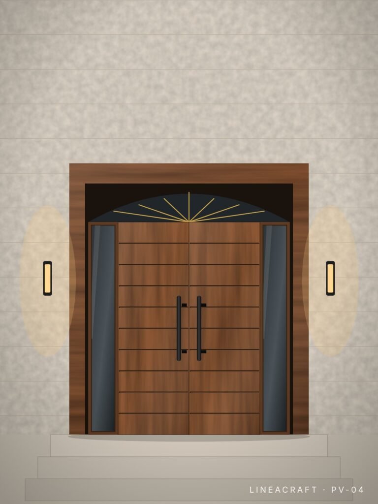 Villa door PV-04 – horizontal grooves, teak – LINEACRAFT