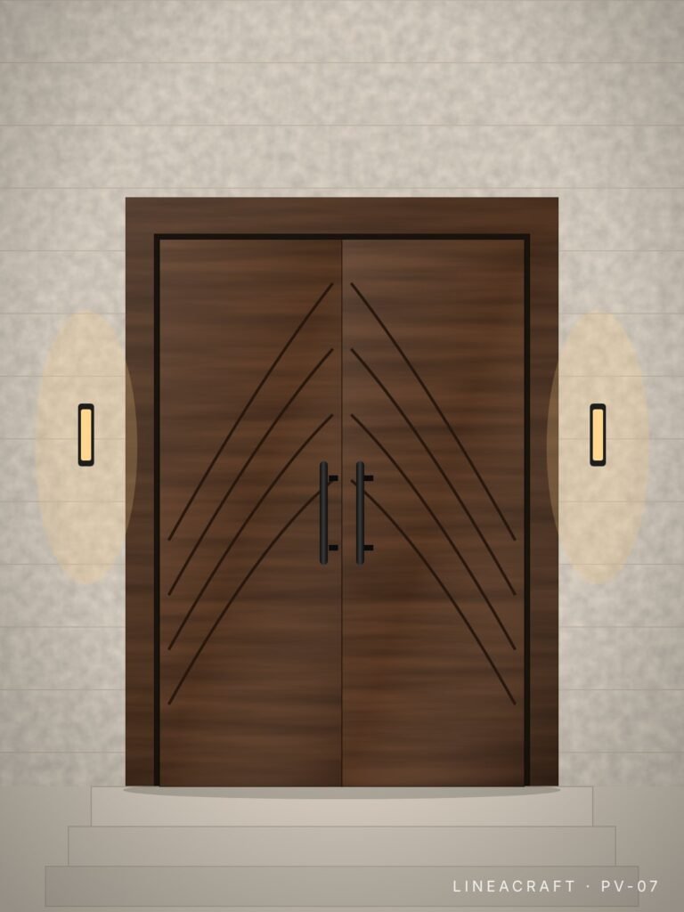 Villa door PV-07 – arc motif, walnut – LINEACRAFT
